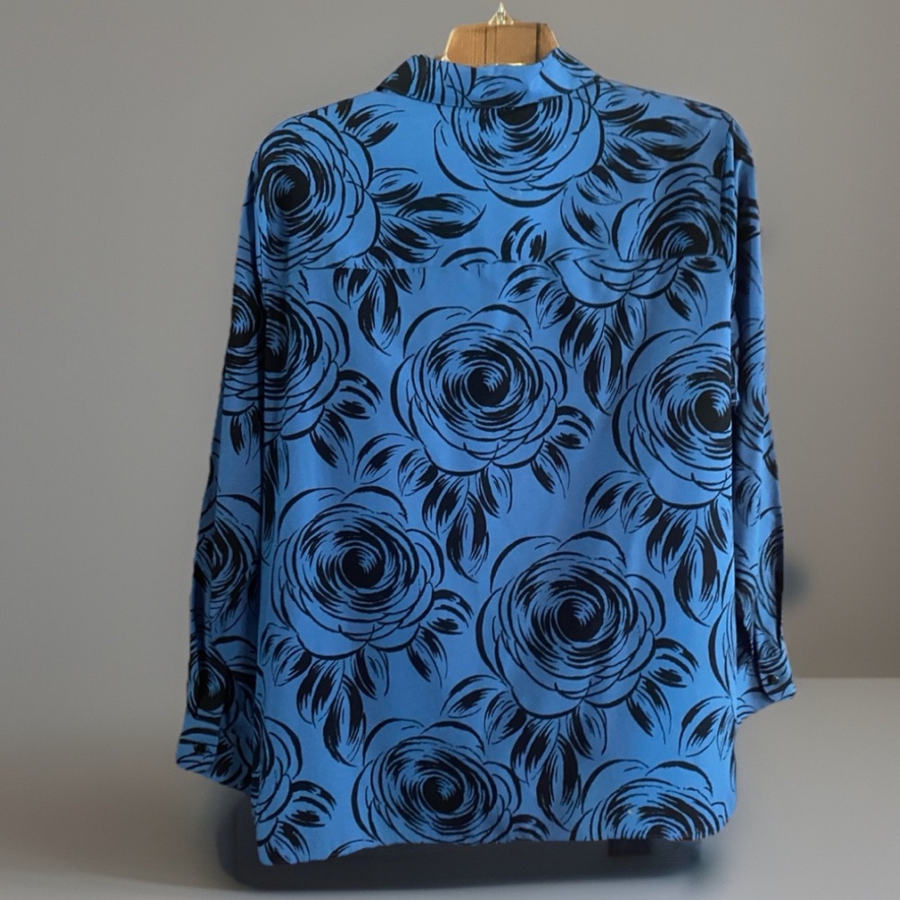 Wrinkle Free Classic Shirt 16 W Cotton Blue Black Floral Print New No Tags - Picture 3 of 9